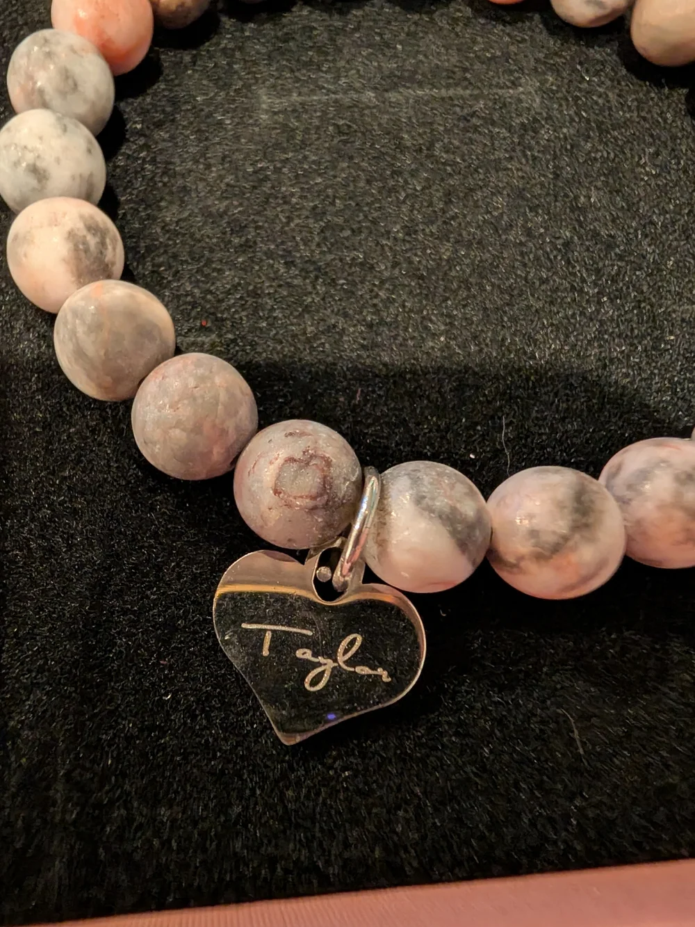 Taylor Swift Happy Birth-Tay Pink and Cream Stone Bead Bracelet with Heart Charm